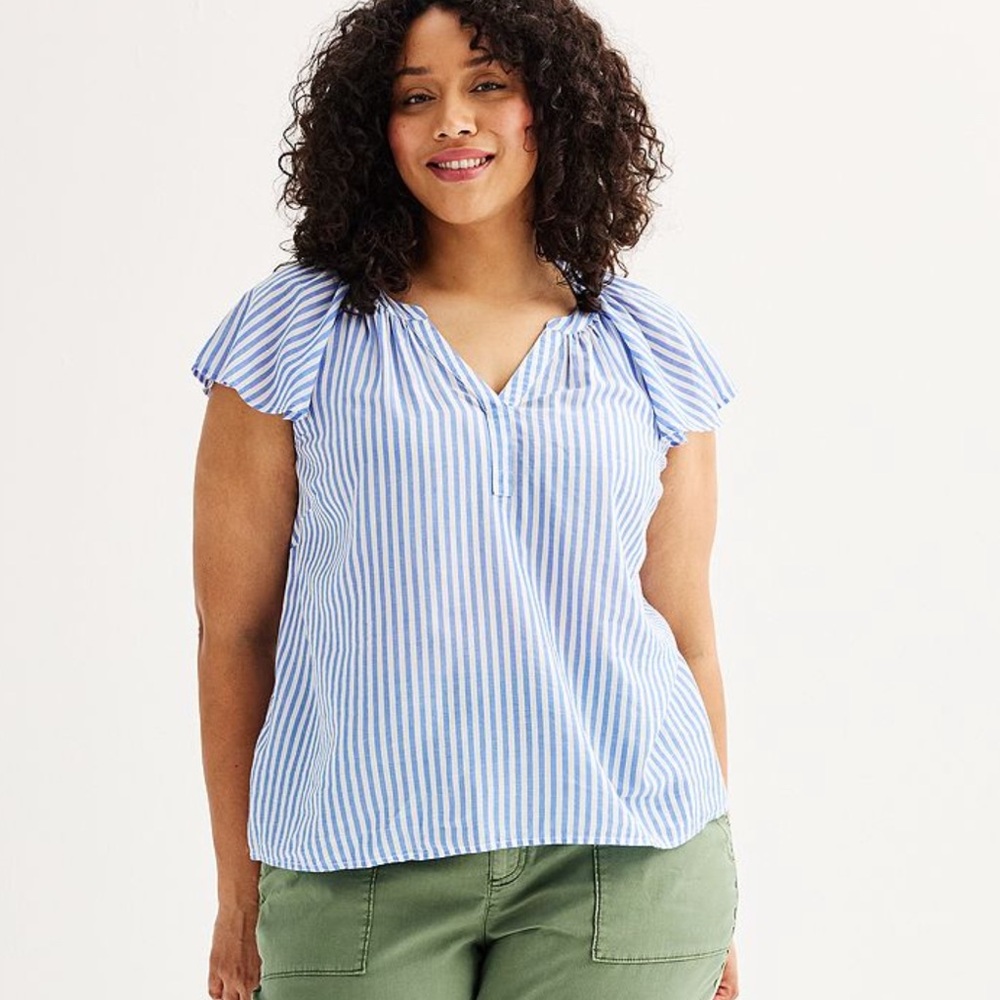 Sonoma Blue Striped Women's Top with fluttter sleeves size 3X